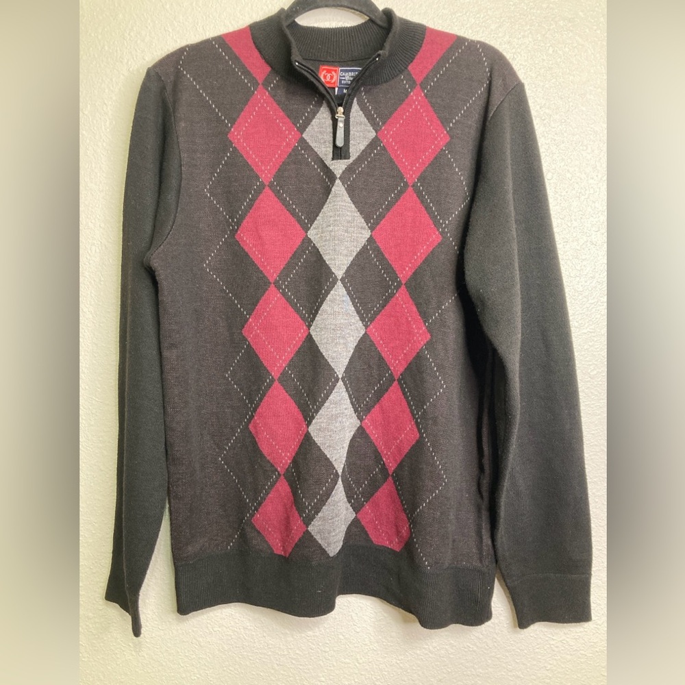 Cambridge Classics Argyle Sweater Men M 1/4 Zip Pullover Grandpa 90’s